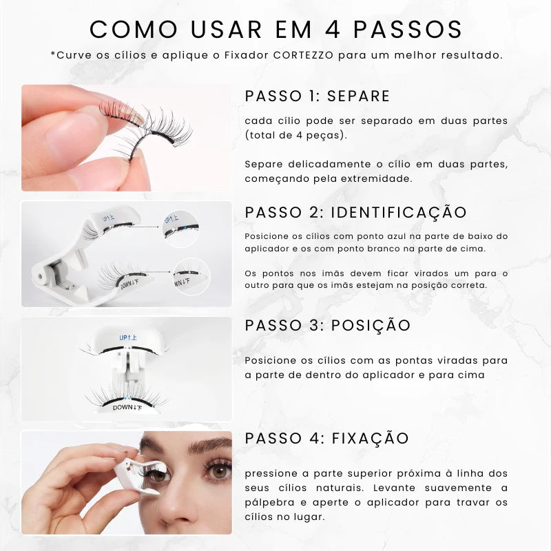 Tutorial de aplicação dos cílios magnéticos Cortezzo, aplicação simples em 4 passos