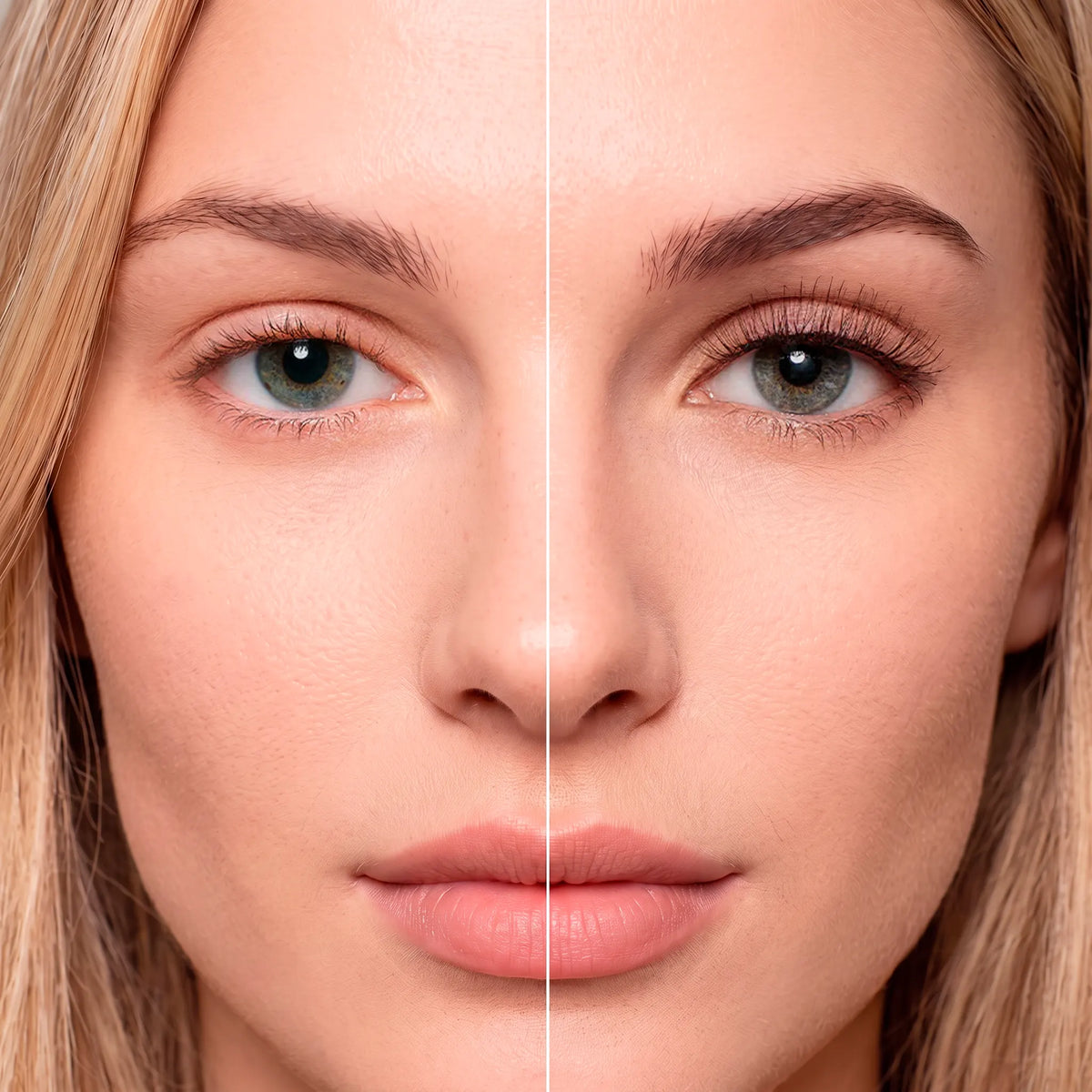 Antes e depois dos cílios magnéticos Cortezzo modelo Margarida, comparação mostrando olhar natural e olhar com volume