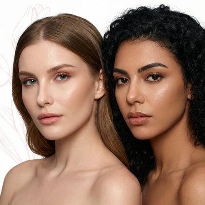 Duas mulheres usando cílios magnéticos modelo Orquídea Cortezzo