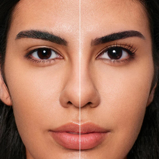 Antes e depois dos cílios magnéticos Cortezzo modelo Lótus, comparação mostrando olhar natural e olhar com volume