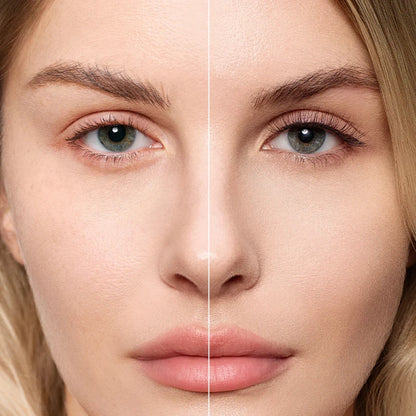 Antes e depois dos cílios magnéticos Cortezzo modelo Margarida, comparação mostrando olhar natural e olhar com volume