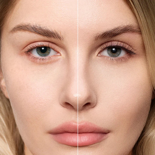 Antes e depois dos cílios magnéticos Cortezzo modelo Margarida, comparação mostrando olhar natural e olhar com volume