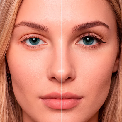 Antes e depois dos cílios magnéticos Cortezzo modelo Bella, comparação mostrando olhar natural e olhar com volume