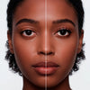 Antes e depois dos cílios magnéticos Cortezzo modelo Violeta, comparação mostrando olhar natural e olhar com volume
